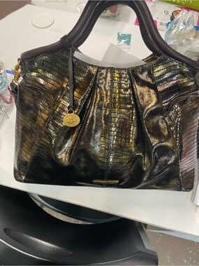 Brahmin Metallic Bronze Embossed Leather Satchel Shoulder Bag ✨